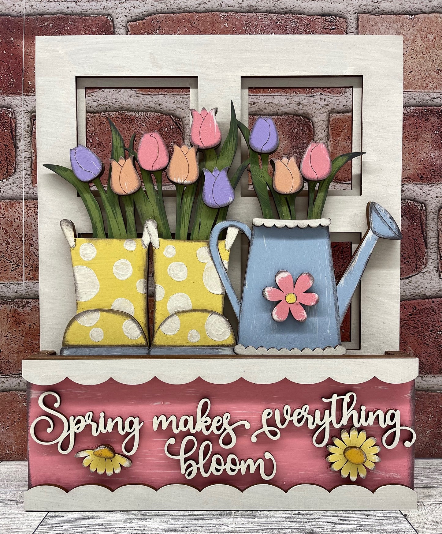 Spring Flowers and Rain Boots - Insert for Changeable Window Box unpainted wood cutouts, ready for you to paint