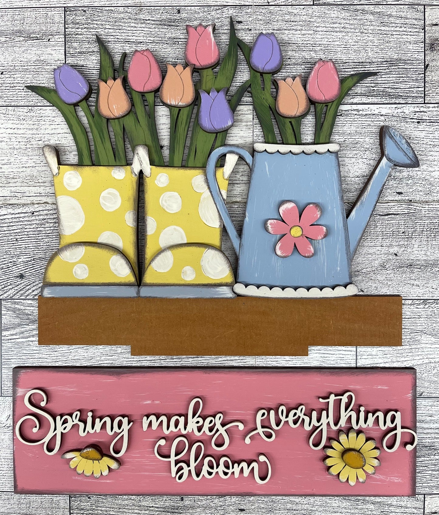 Spring Flowers and Rain Boots - Insert for Changeable Window Box unpainted wood cutouts, ready for you to paint