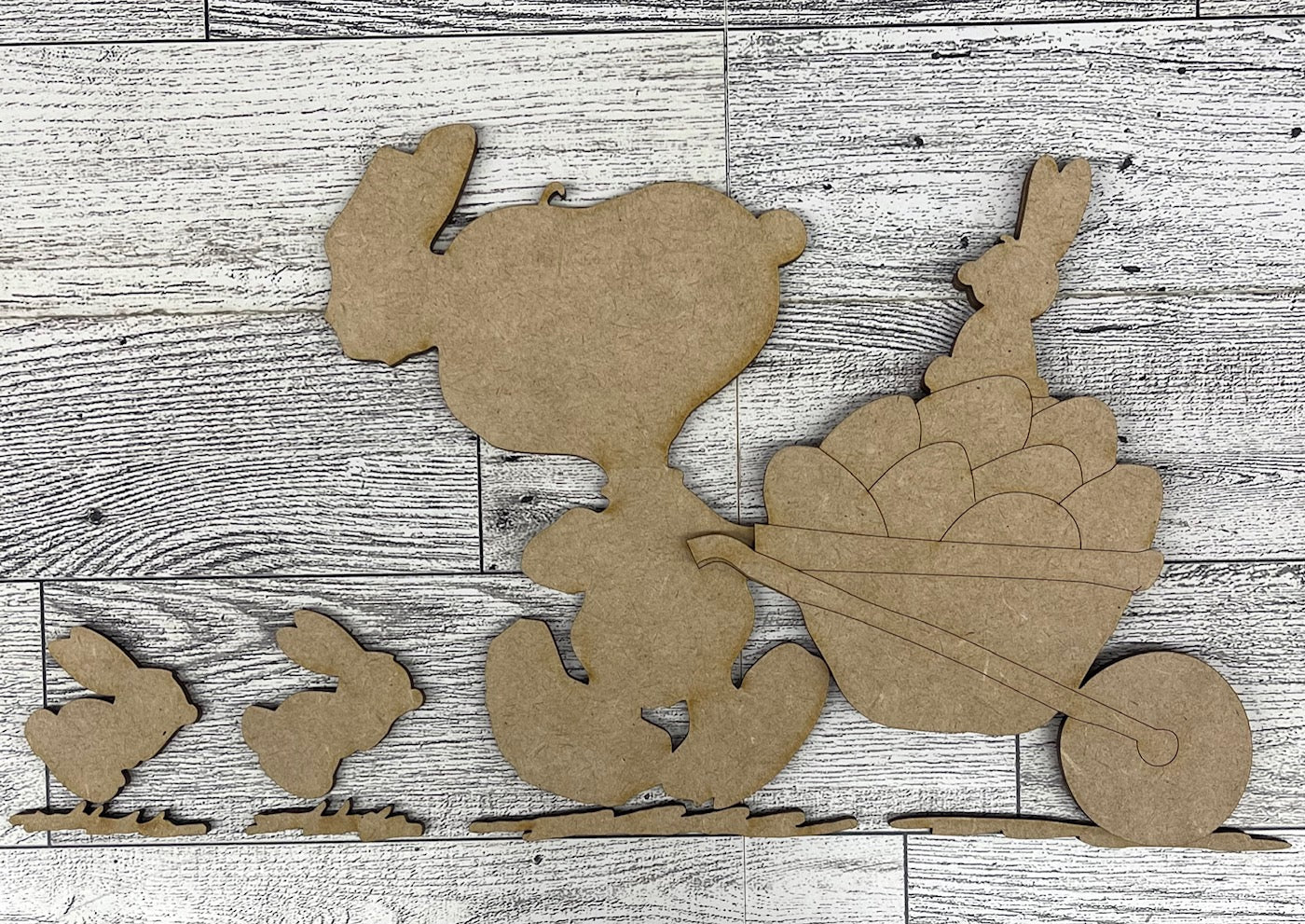 Peanuts - Snoopy Easter Eggs in Wheelbarrow - Cutout unpainted wood ready for you to paint