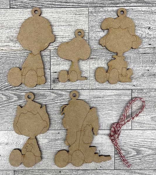 Peanuts gang 2026 set of 5 Ornaments - unpainted wood ready for you to paint