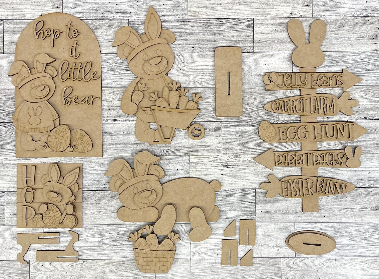 March Monthly Craft Kit - Easter Bunny Bear themed - does not include frame or plain arch or HOME arch frame sold separately - unpainted ready for you to finish