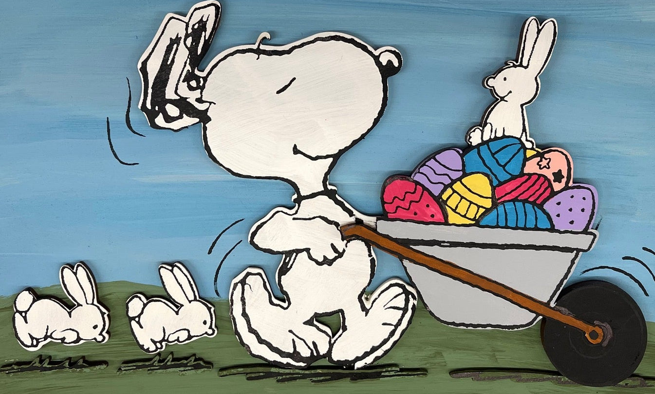 Peanuts - Snoopy Easter Eggs in Wheelbarrow - Cutout unpainted wood ready for you to paint