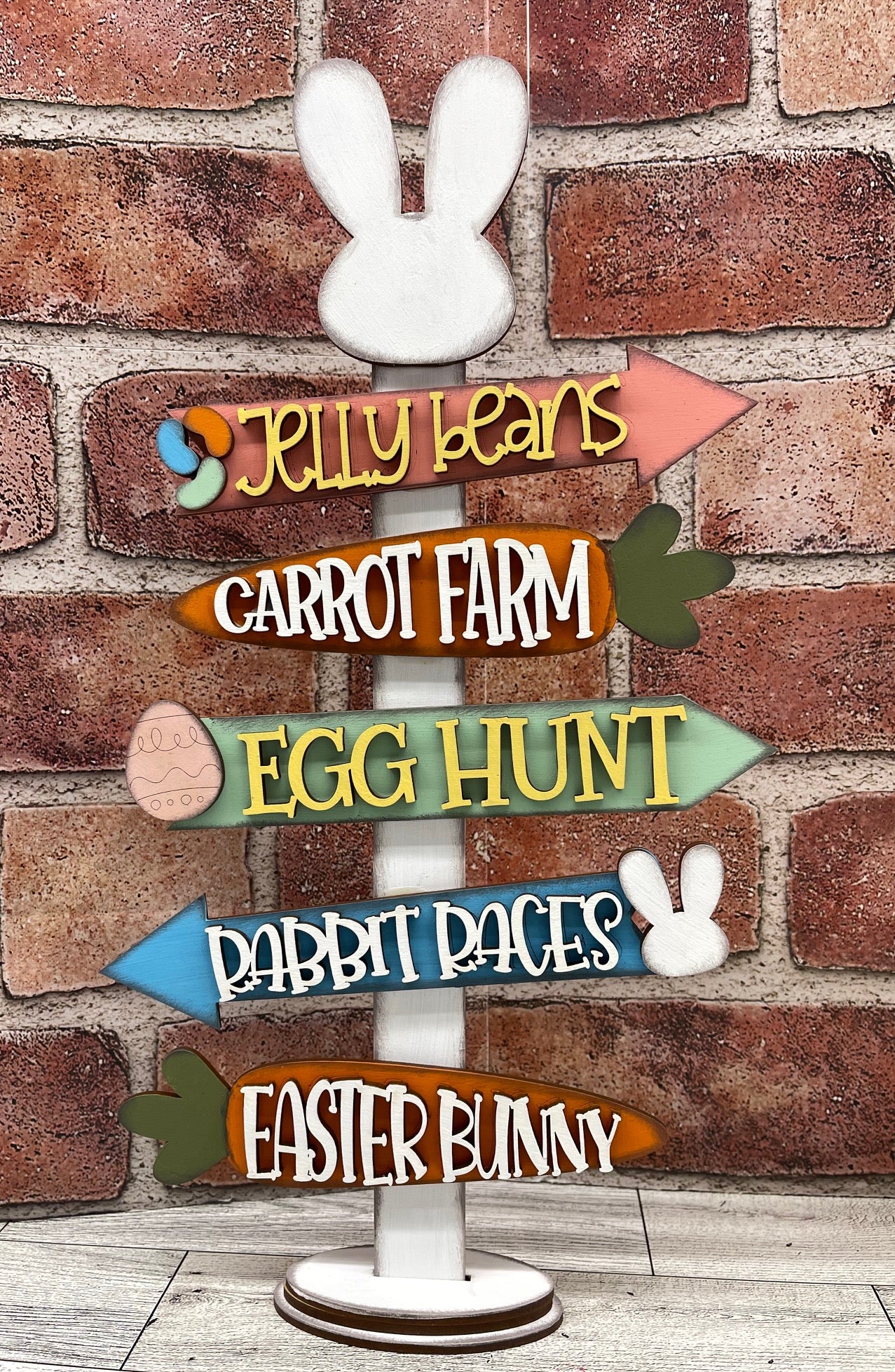 Easter Directional Sign Stander - unpainted wood cutouts, ready for you to paint