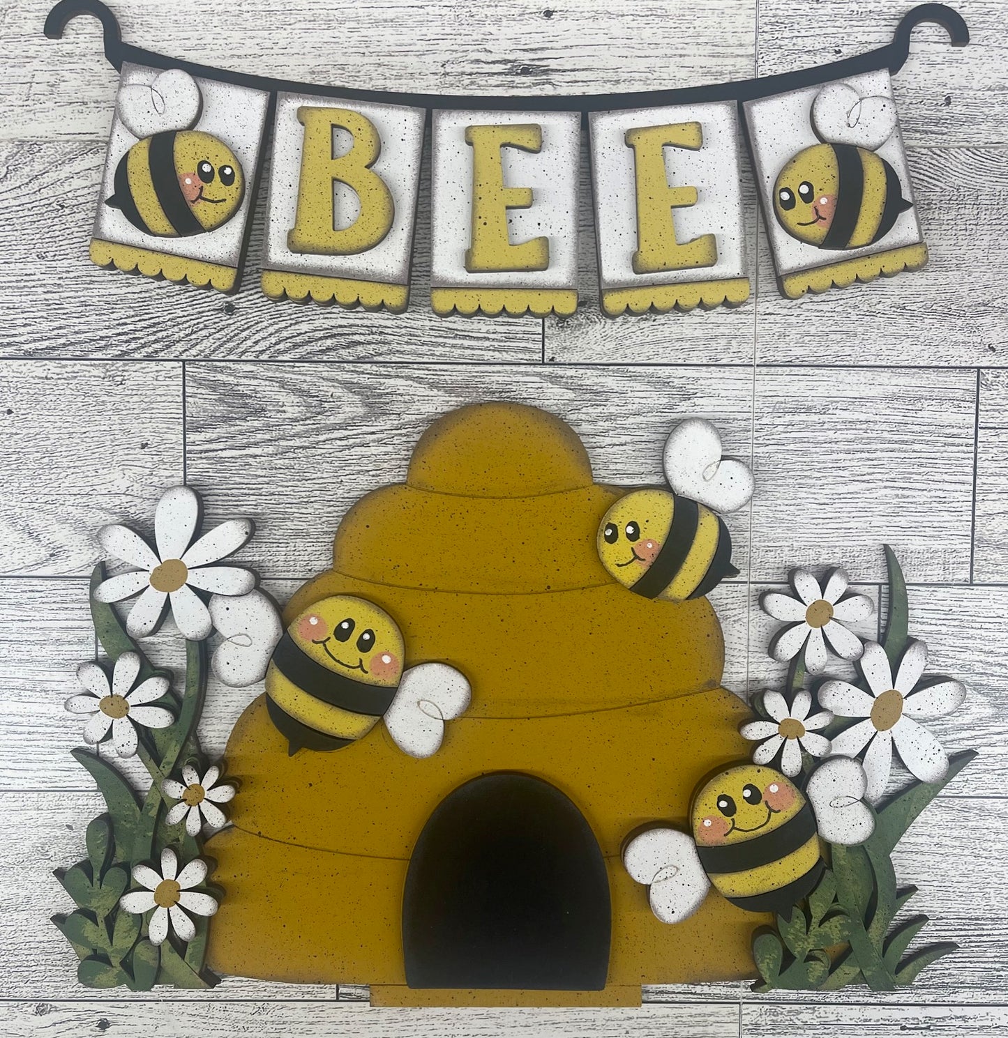 Beehive and Banner - Insert for Changeable Picket Fence unpainted wood cutouts, ready for you to paint, fence not included