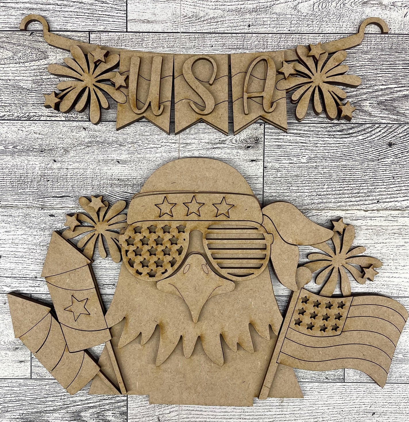 Patriotic Bald Eagle and Banner - Insert for Changeable Picket Fence unpainted wood cutouts, ready for you to paint, fence not included (Copy)
