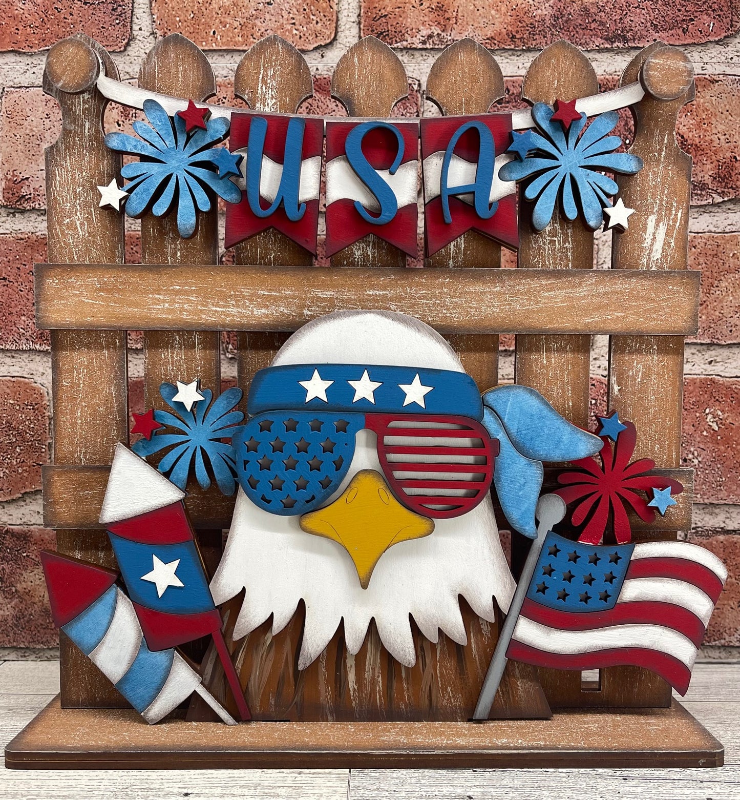 Patriotic Bald Eagle and Banner - Insert for Changeable Picket Fence unpainted wood cutouts, ready for you to paint, fence not included (Copy)