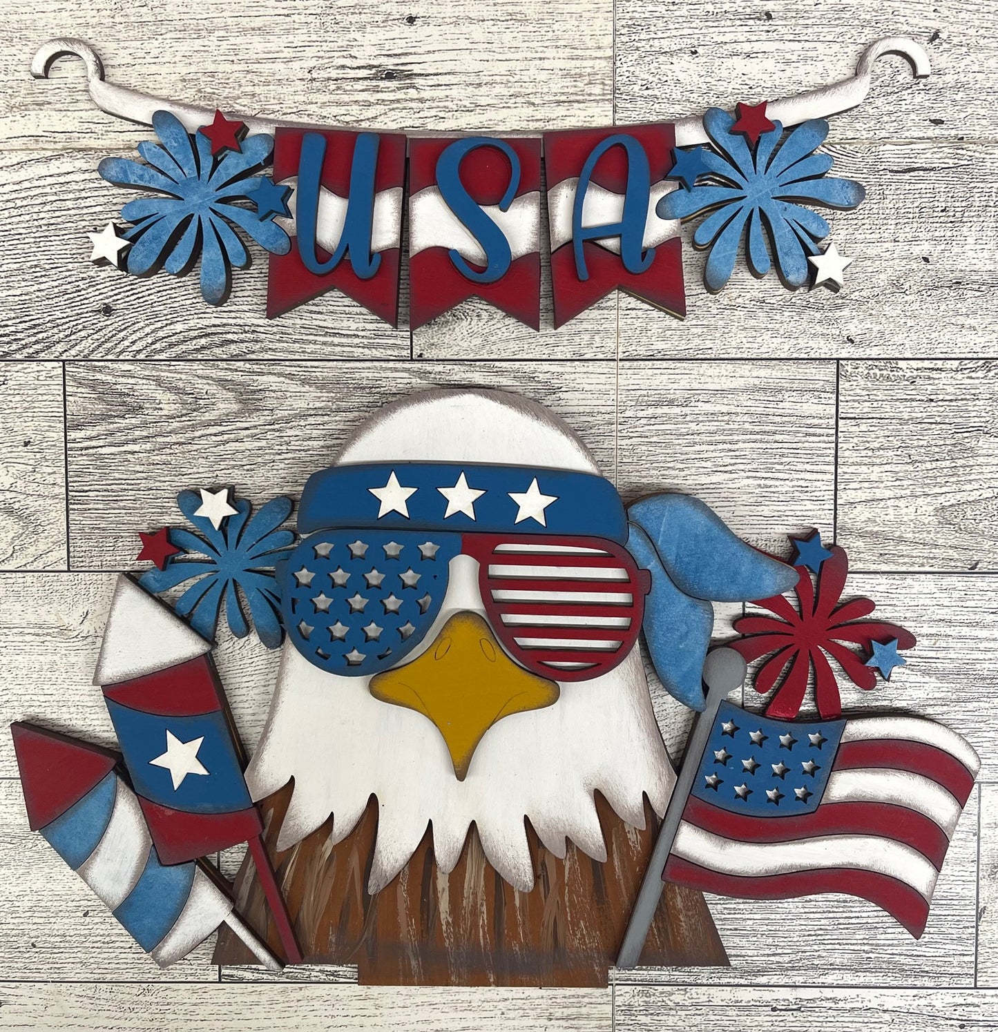 Patriotic Bald Eagle and Banner - Insert for Changeable Picket Fence unpainted wood cutouts, ready for you to paint, fence not included (Copy)
