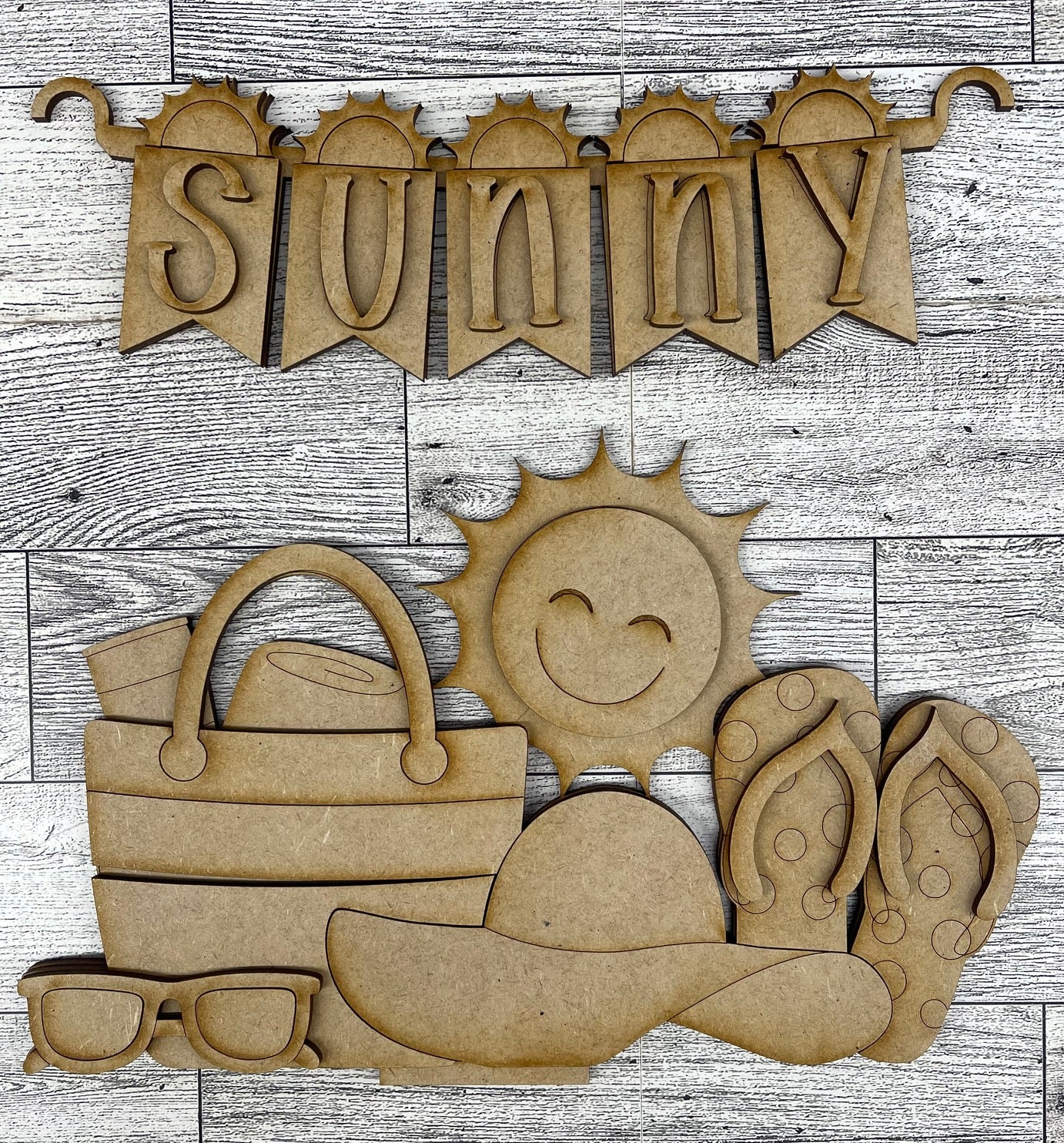 Summer Beach Insert and Banner - Insert for Changeable Picket Fence unpainted wood cutouts, ready for you to paint, fence not included