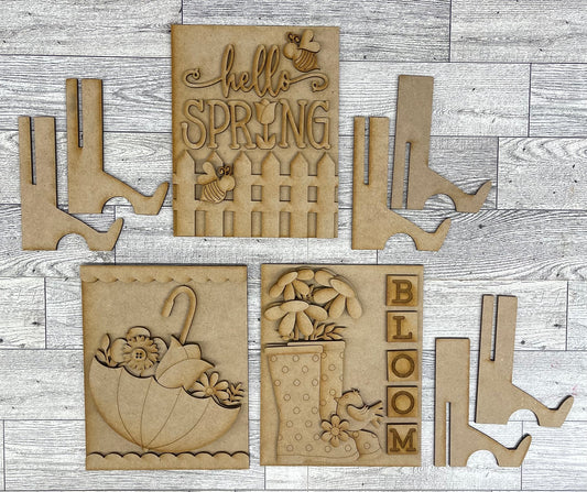 3 Spring Signs with easels - wood  cutouts - unpainted wooden cutouts, ready for you to paint (Copy)
