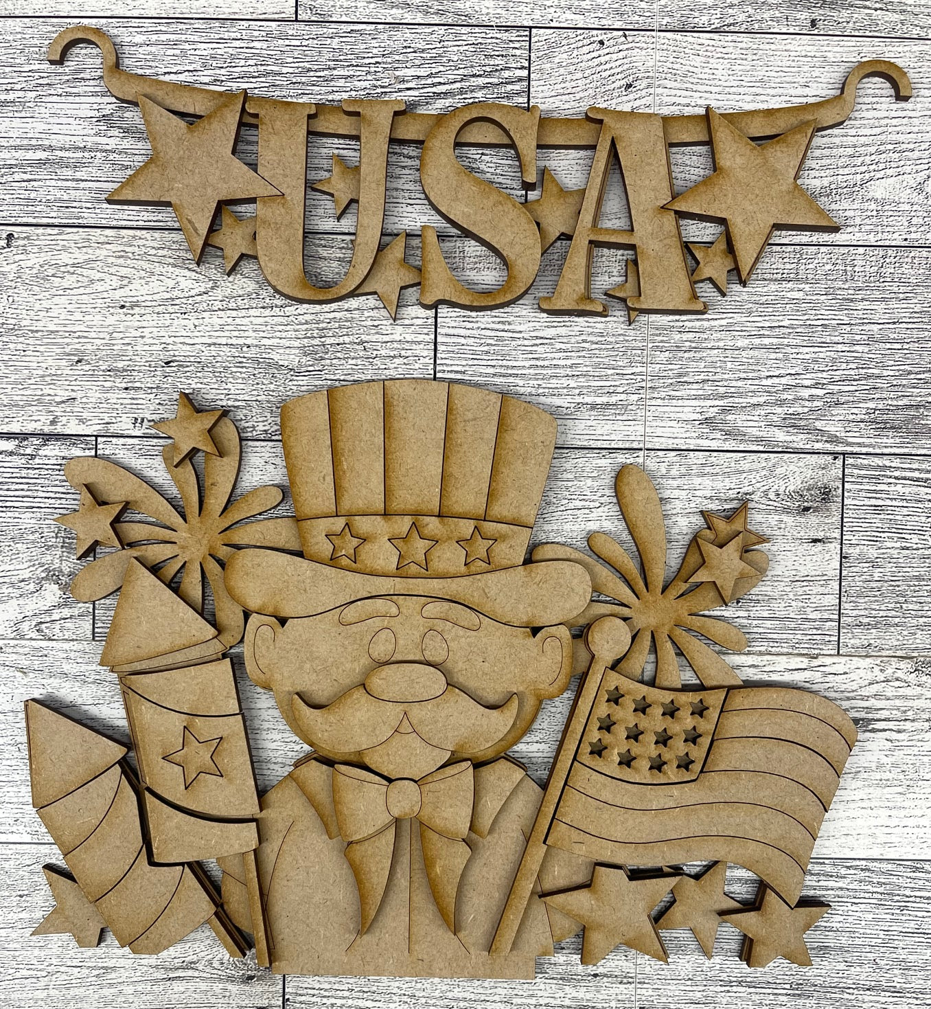 Uncle Sam - Patriotic Insert and Banner - Insert for Changeable Picket Fence unpainted wood cutouts, ready for you to paint, fence not included