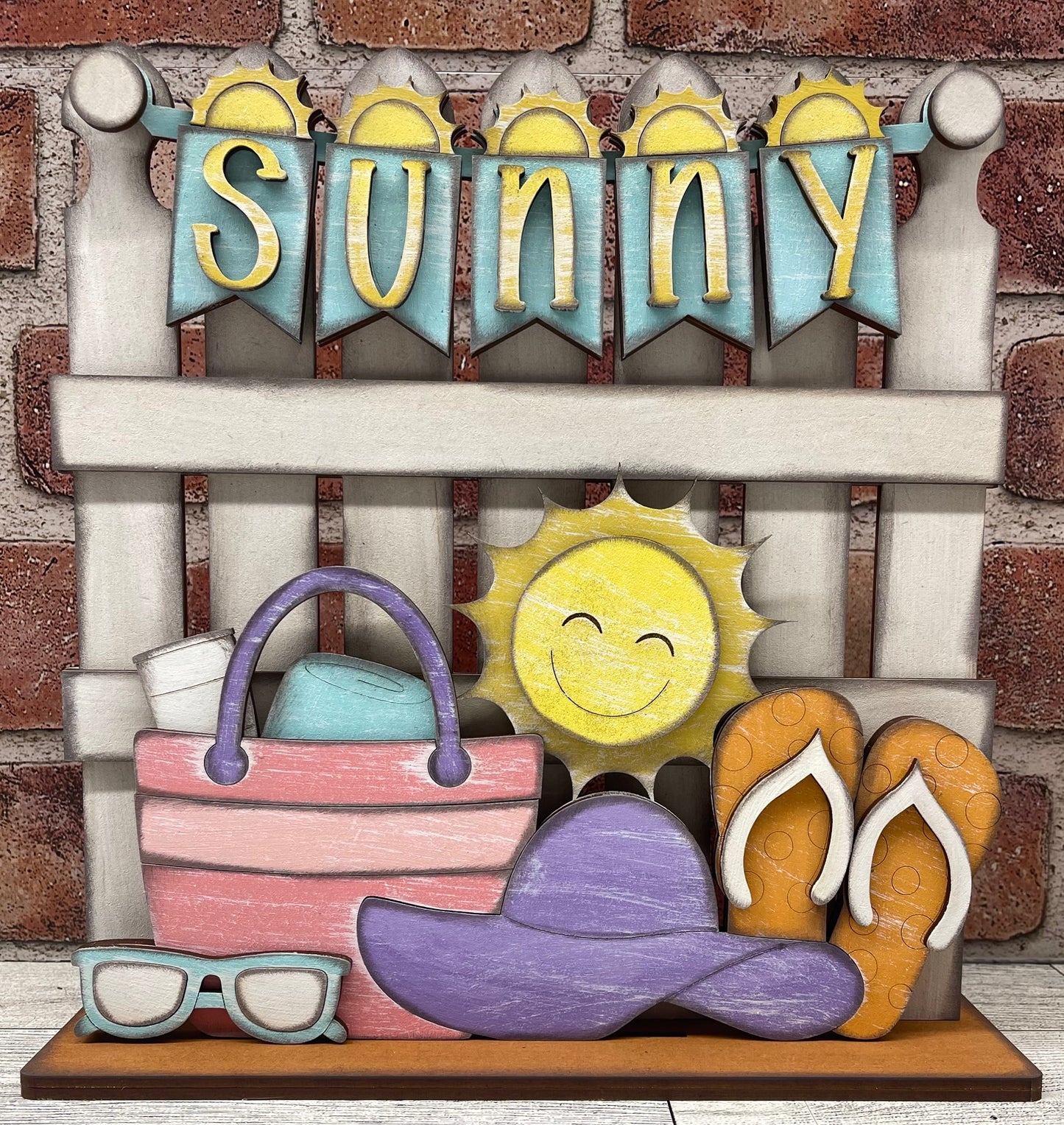 Summer Beach Insert and Banner - Insert for Changeable Picket Fence unpainted wood cutouts, ready for you to paint, fence not included