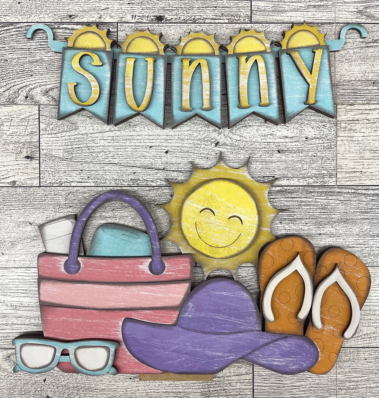 Summer Beach Insert and Banner - Insert for Changeable Picket Fence unpainted wood cutouts, ready for you to paint, fence not included