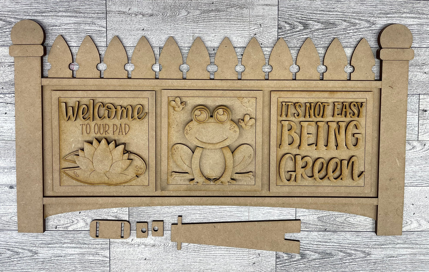 Spring Frog - Leaning Ladder Blocks & Sign Add-On - unpainted wood cutouts, ready for you to paint