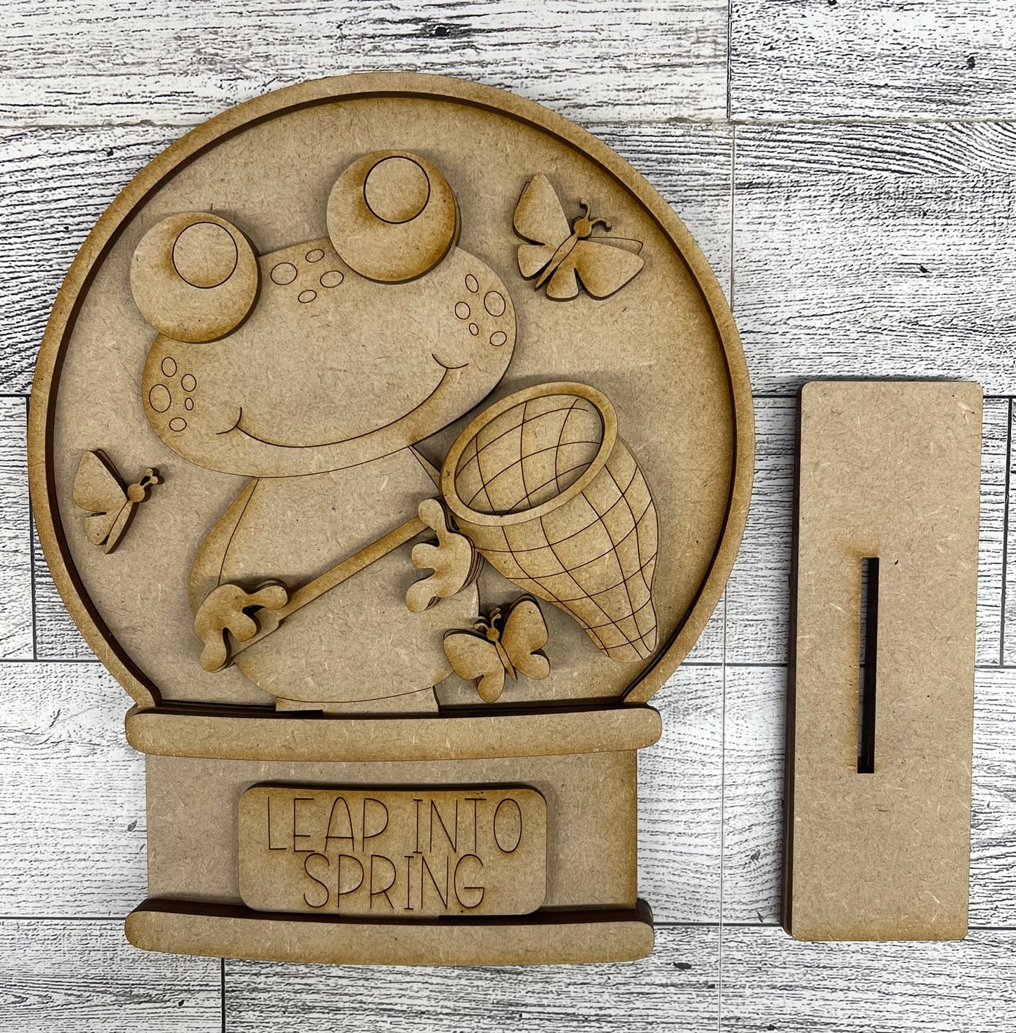 Spring Frog Globe Insert Add-On - unpainted wood cutouts, ready for you to paint