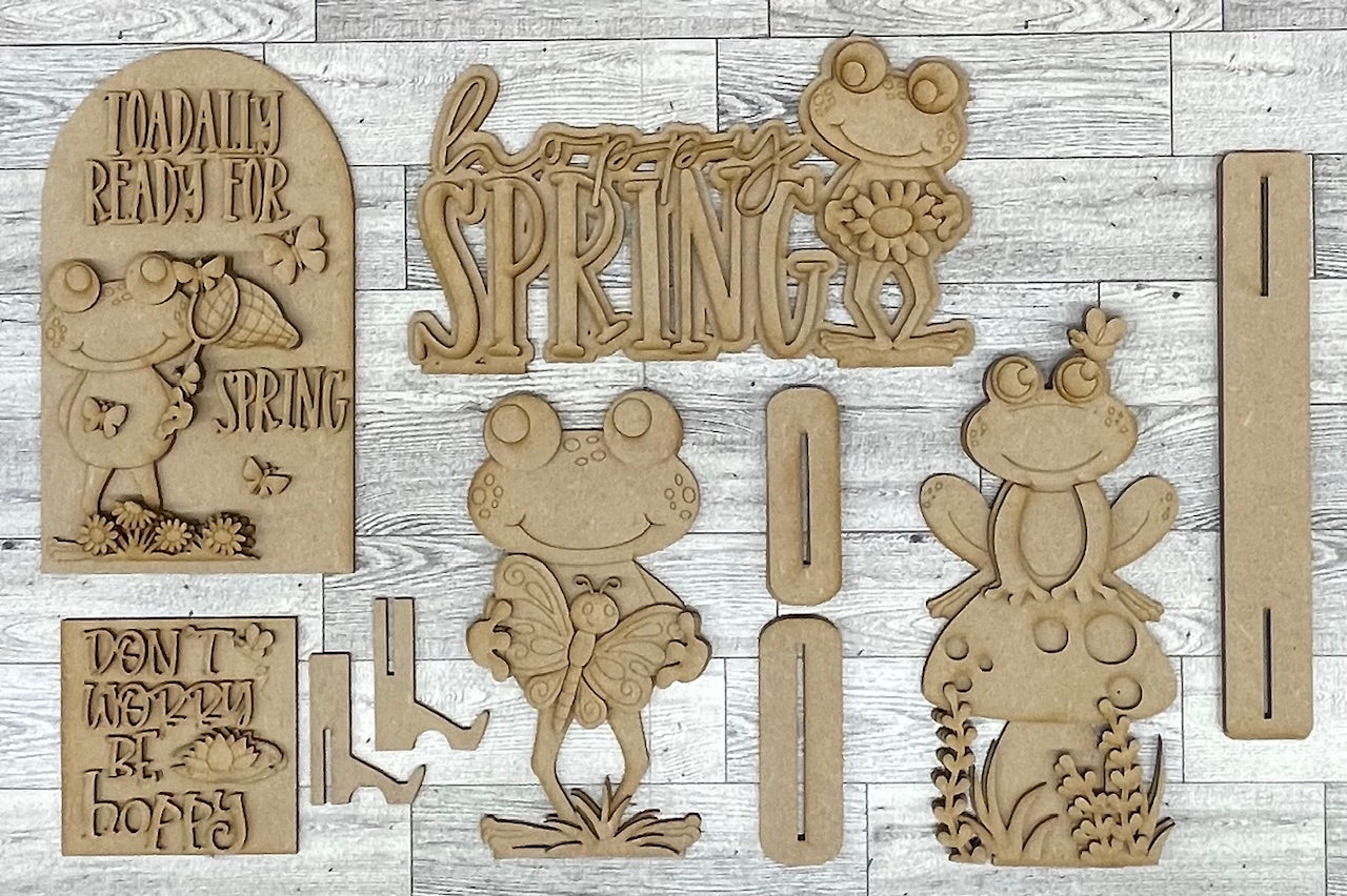 April Monthly Craft Kit - Spring Frog -themed - does not include frame or plain arch or HOME arch frame sold separately - unpainted ready for you to finish