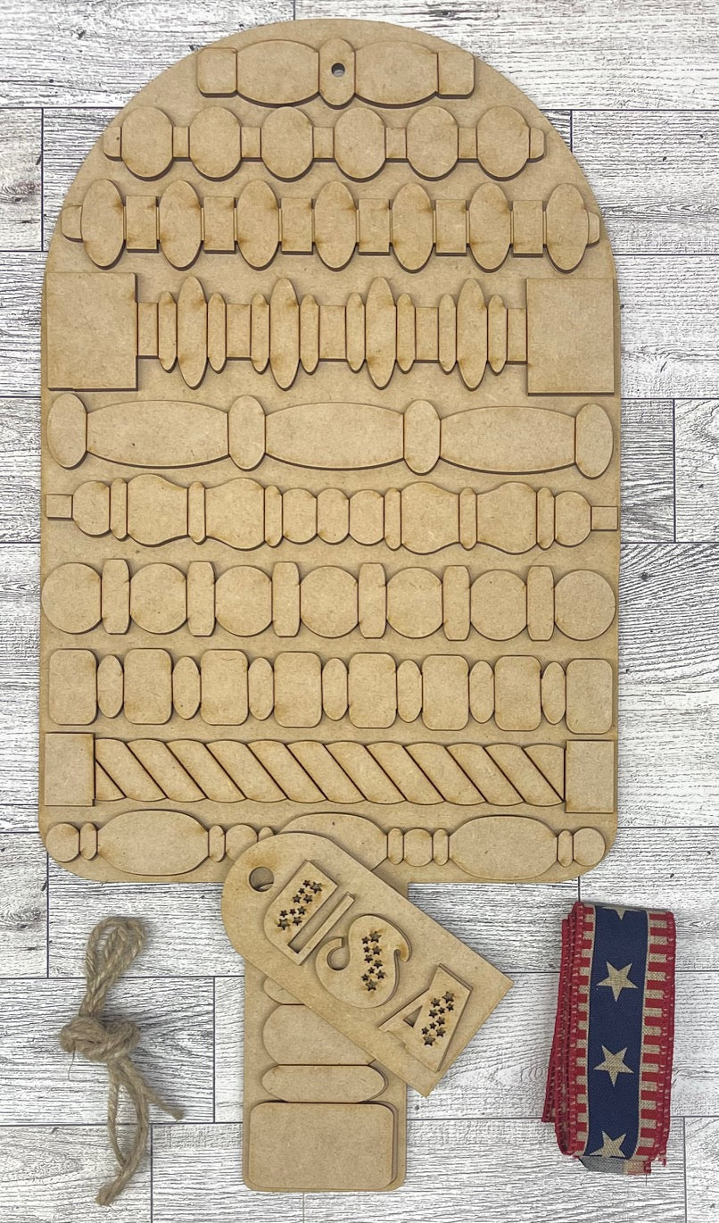 Spindle Patriotic Popsicle Cutouts, unpainted wooden cutouts - ready for you to paint