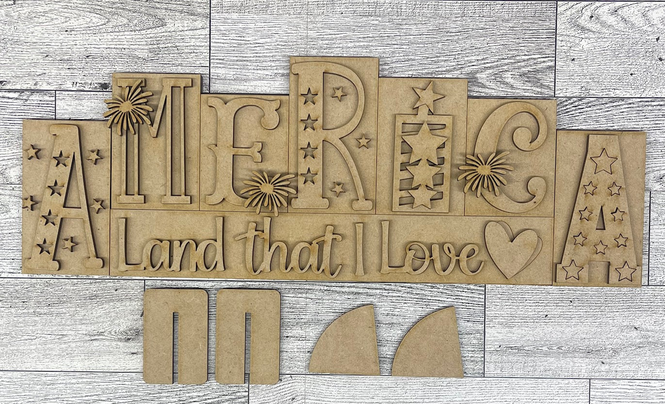 America Land that I Love Large Word stander wood cutouts ready for you to paint