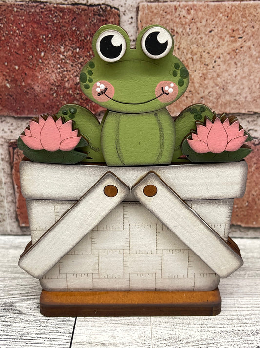 Mini Spring Frog Basket Insert Add-On - unpainted wood cutouts, ready for you to paint