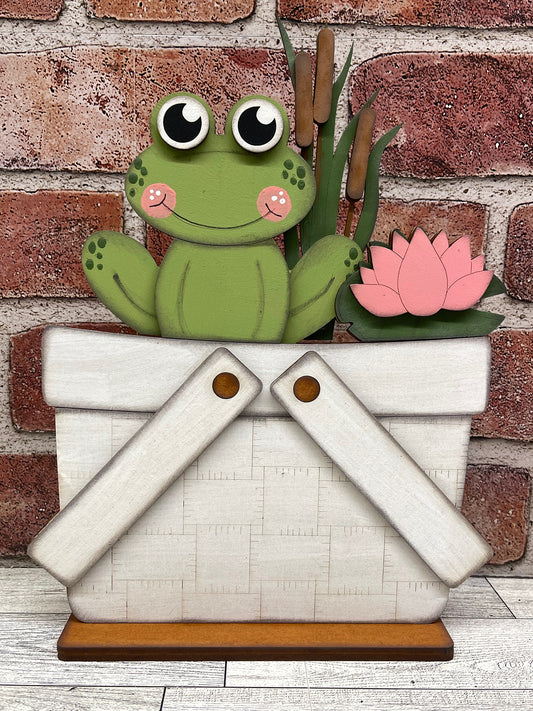 Spring Frog Basket Insert Add-On - unpainted wood cutouts, ready for you to paint