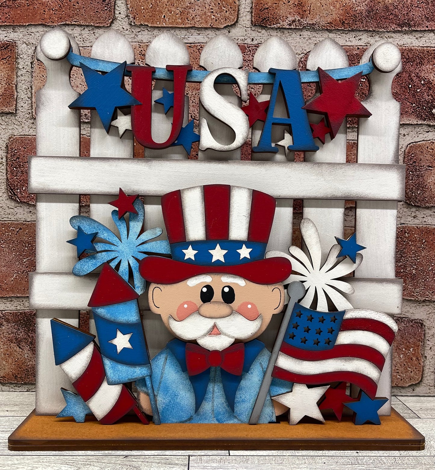 Uncle Sam - Patriotic Insert and Banner - Insert for Changeable Picket Fence unpainted wood cutouts, ready for you to paint, fence not included