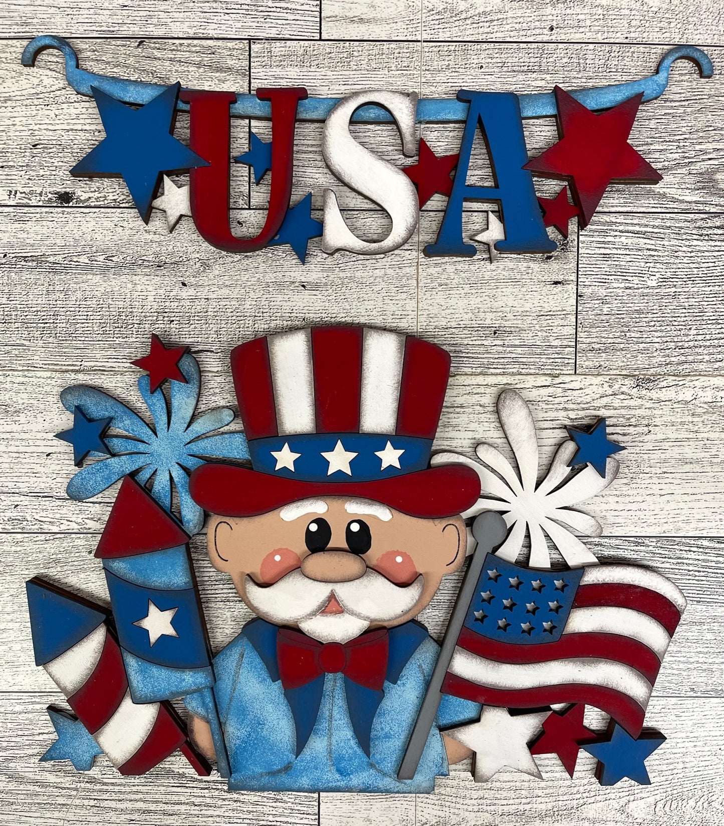 Uncle Sam - Patriotic Insert and Banner - Insert for Changeable Picket Fence unpainted wood cutouts, ready for you to paint, fence not included
