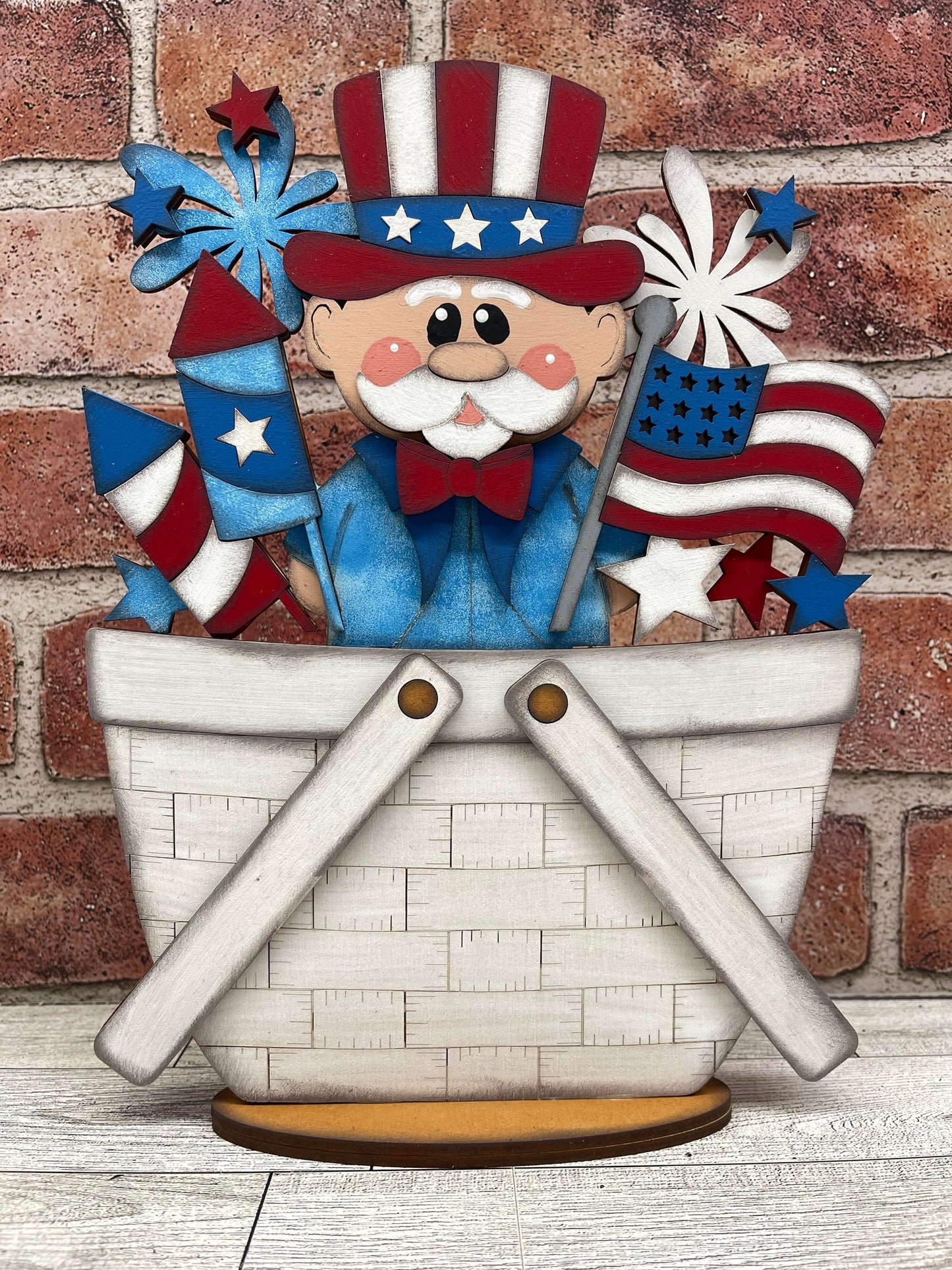 Uncle Sam Patriotic Basket Insert Add-On - unpainted wood cutouts, ready for you to paint