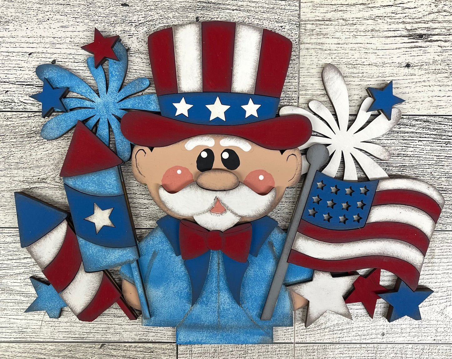 Uncle Sam Patriotic Basket Insert Add-On - unpainted wood cutouts, ready for you to paint