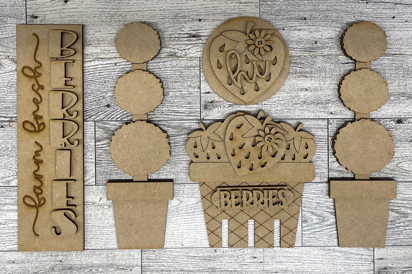 Farm Fresh Berries - Strawberry Barn Door inserts - wood cutouts - unpainted wooden cutouts, ready for you to paint