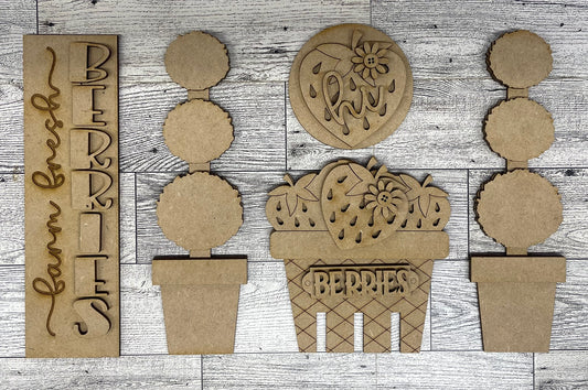 Farm Fresh Berries - Strawberry Barn Door inserts - wood cutouts - unpainted wooden cutouts, ready for you to paint