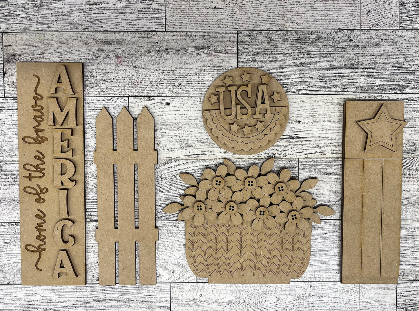 Home of the Brave - Patriotic Barn Door inserts - wood cutouts - unpainted wooden cutouts, ready for you to paint