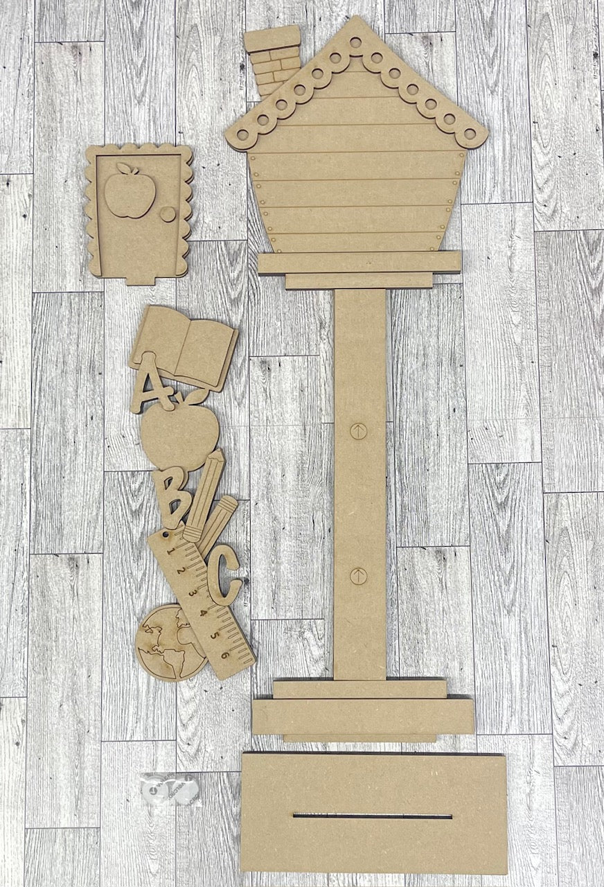 Teacher Birdhouse changeable standing kit only - wood pieces, unpainted wood cutouts, ready for you to paint, sign backer is not included