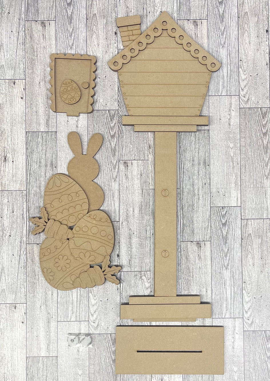 Easter Birdhouse changeable standing kit only - wood pieces, unpainted wood cutouts, ready for you to paint, sign backer is not included