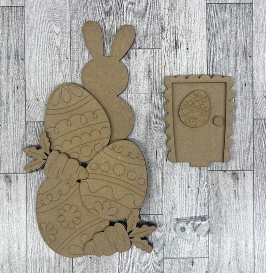 Easter Birdhouse changeable standing kit only - wood pieces, unpainted wood cutouts, ready for you to paint, sign backer is not included