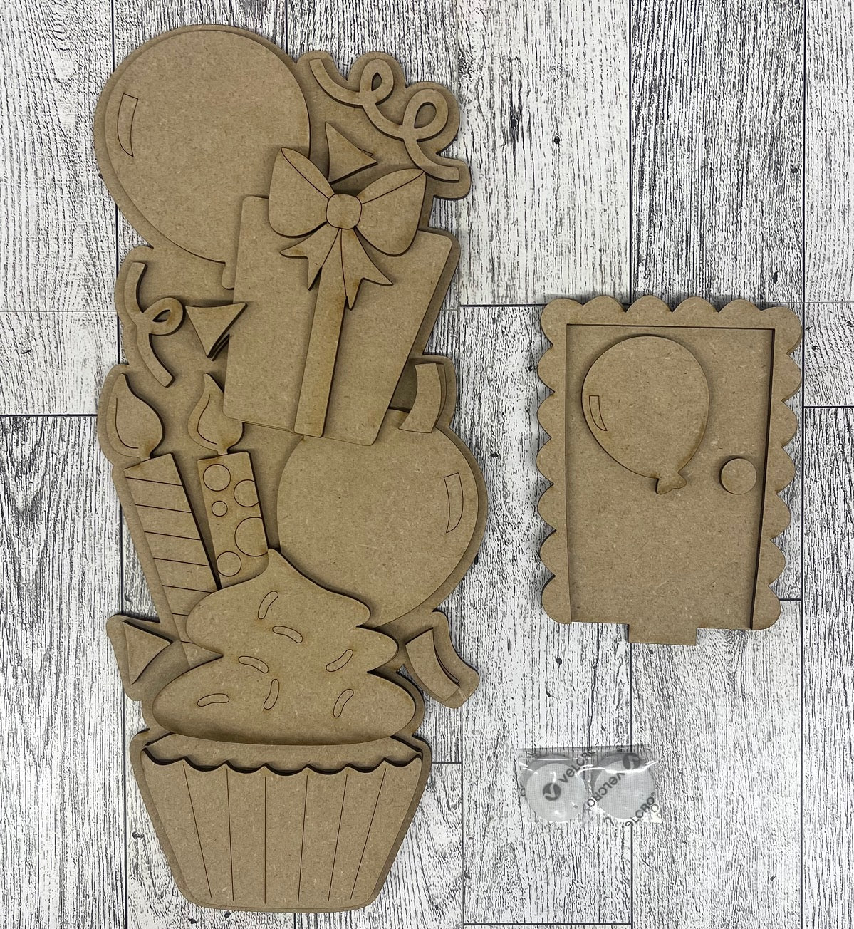 Birthday Birdhouse changeable standing kit only - wood pieces, unpainted wood cutouts, ready for you to paint, sign backer is not included