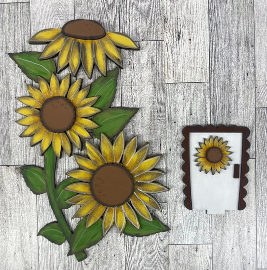 Sunflower Birdhouse changeable standing kit only - wood pieces, unpainted wood cutouts, ready for you to paint, sign backer is not included