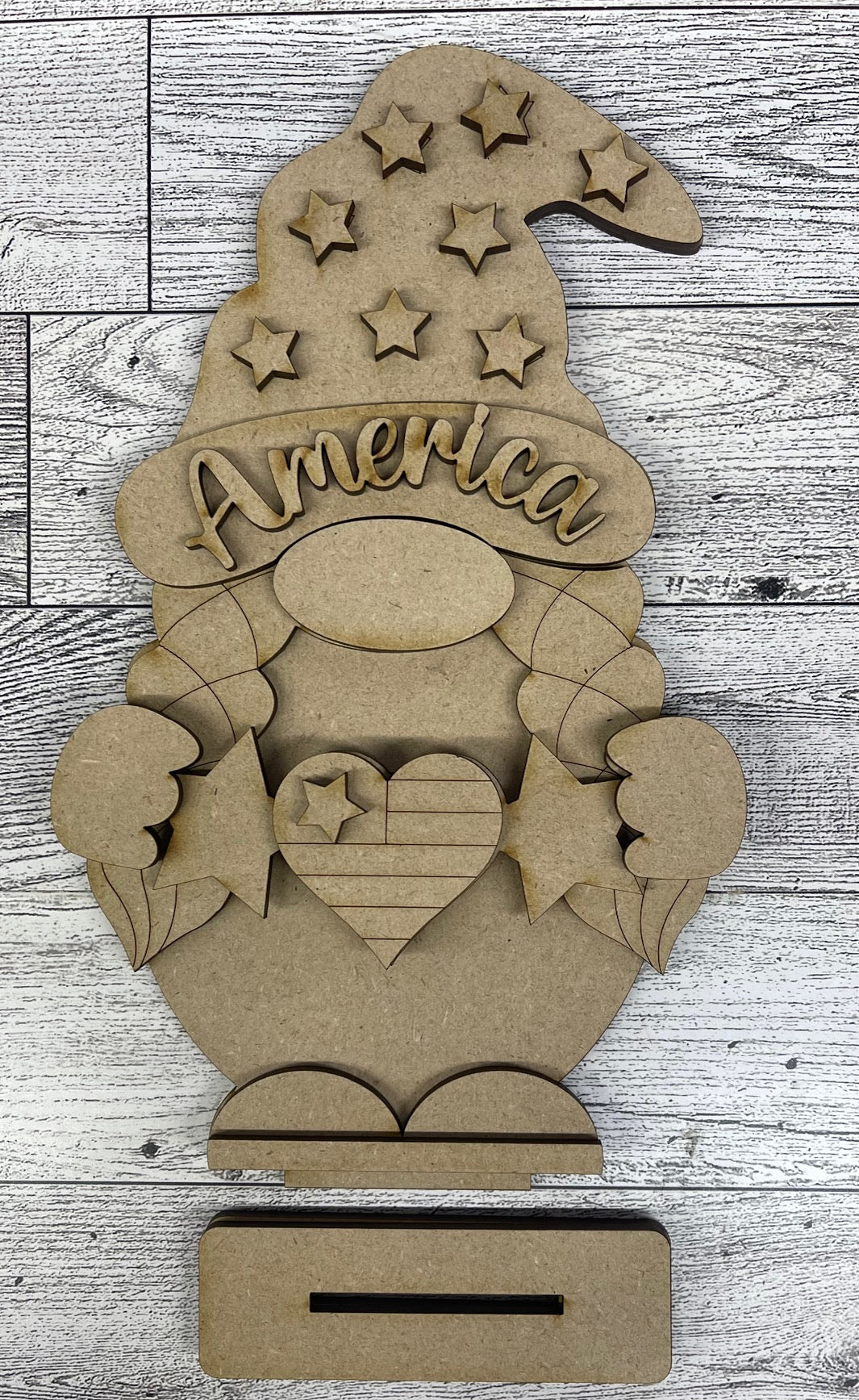 Patriotic Boy or Girl Gnome with wood cutouts, unpainted wooden cutout - ready for you to paint