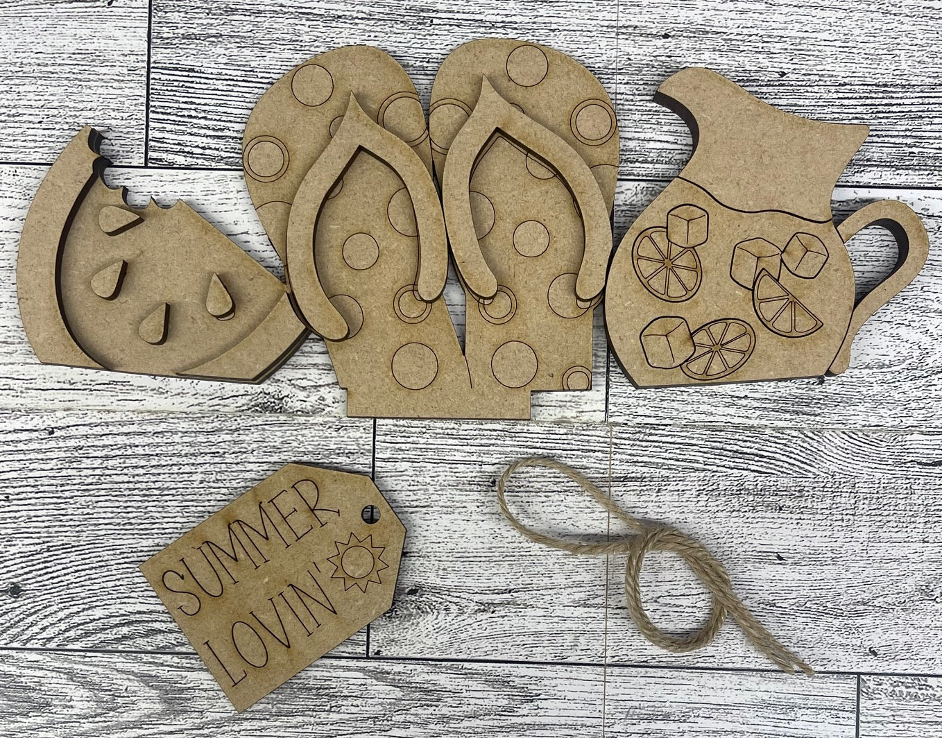 Summer Insert only or with basket - unpainted wooden cutouts, ready for you to paint