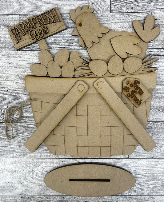 Chicken Insert only or with basket - unpainted wooden cutouts, ready for you to paint