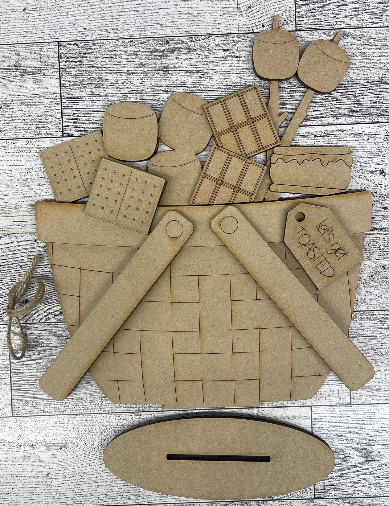 Smore Insert only or with basket - unpainted wooden cutouts, ready for you to paint