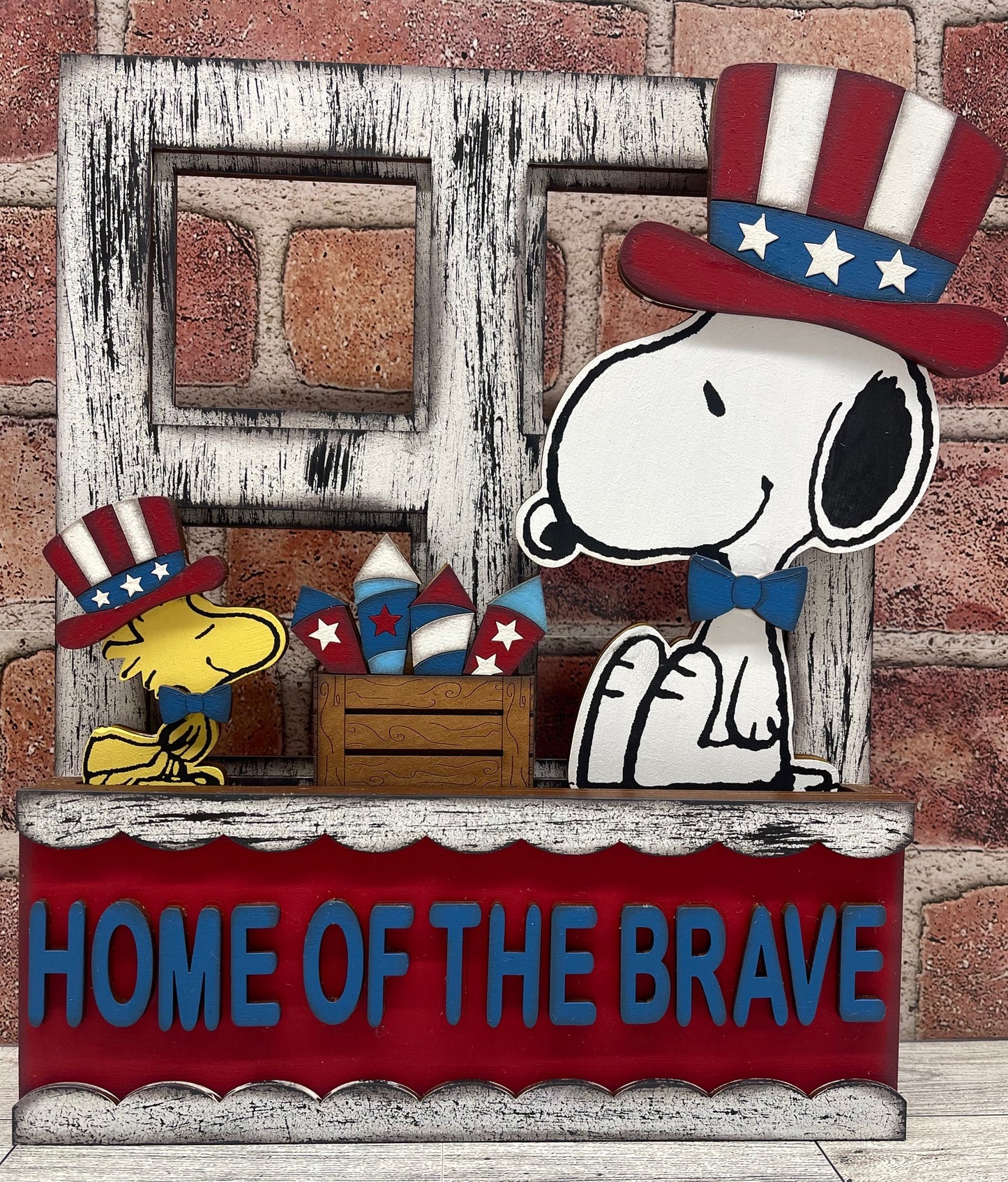 Snoopy & Woodstock - Patriotic Insert for Changeable Window Box unpainted wood cutouts, ready for you to paint