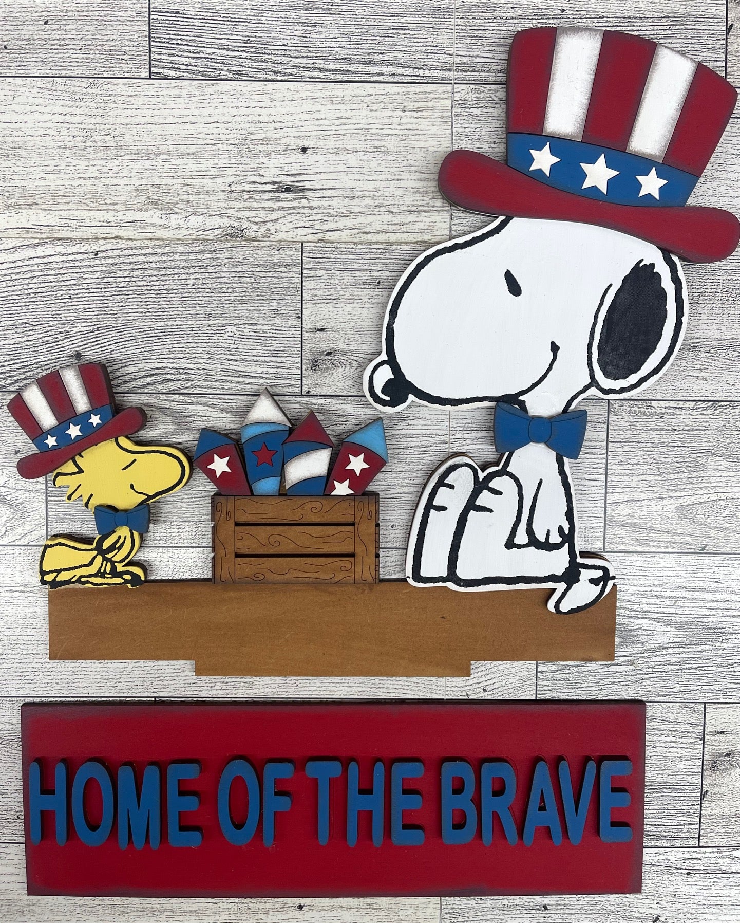 Snoopy & Woodstock - Patriotic Insert for Changeable Window Box unpainted wood cutouts, ready for you to paint