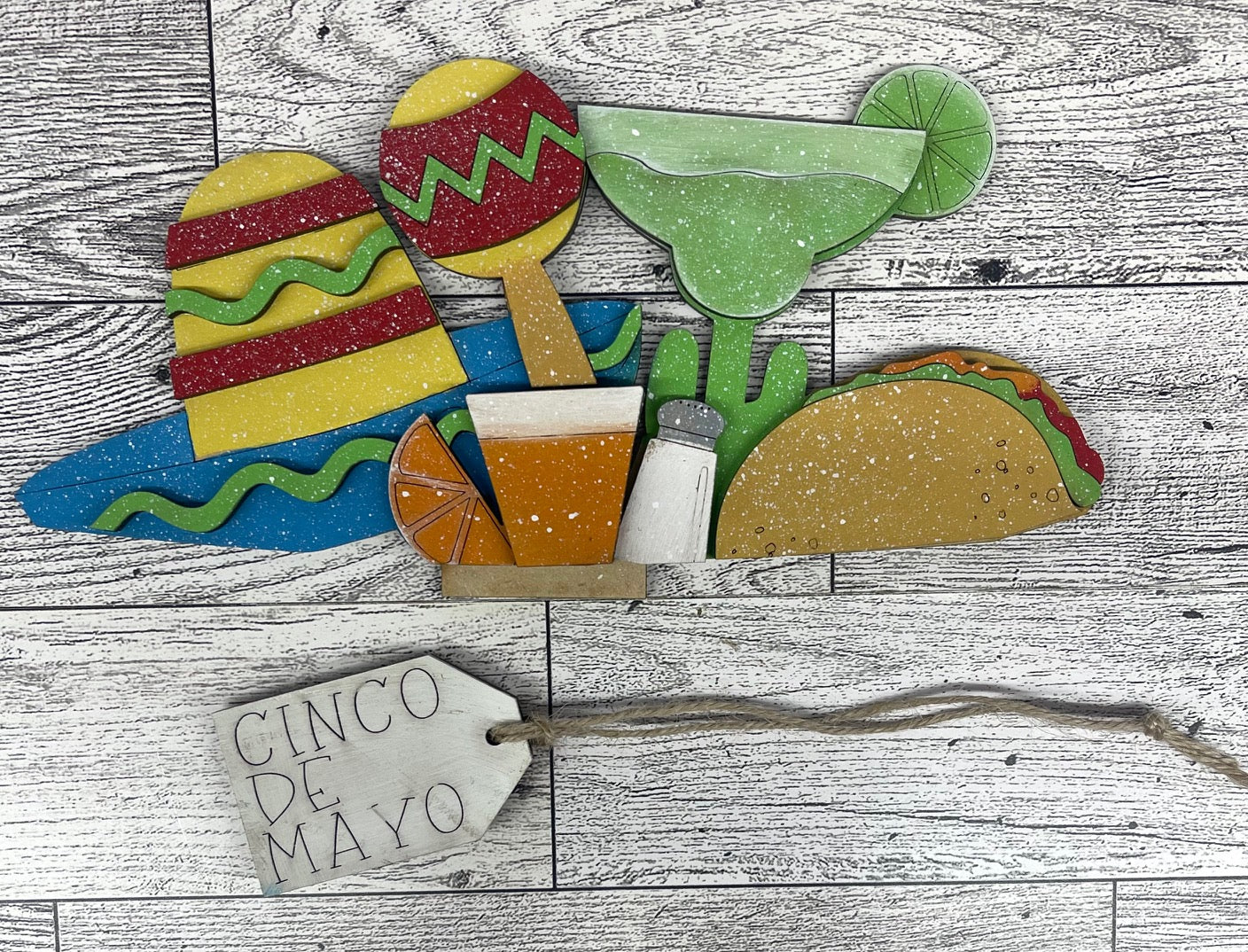 Cinco De Mayo Insert only or with basket - unpainted wooden cutouts, ready for you to paint