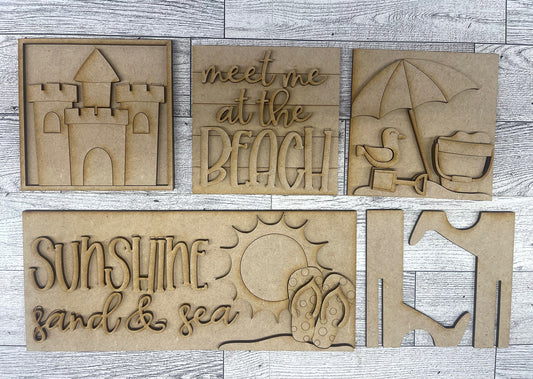 Summer Beach Leaning Ladder Blocks & Sign Add-On - unpainted wood cutouts, ready for you to paint