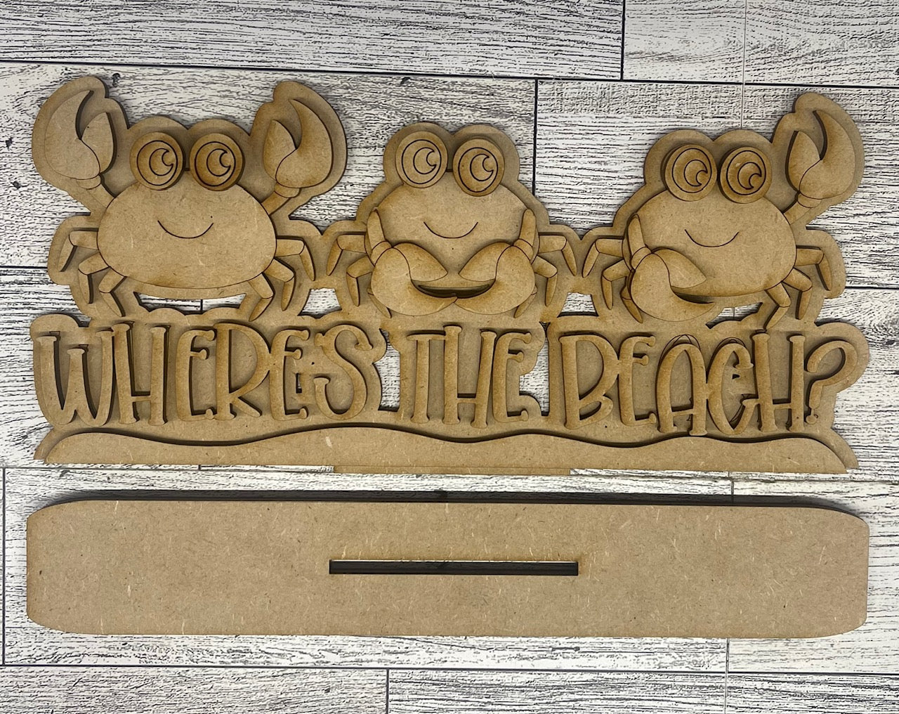 Where's the Beach - Crab Summer Beach stander - unpainted wood cutouts, ready for you to paint