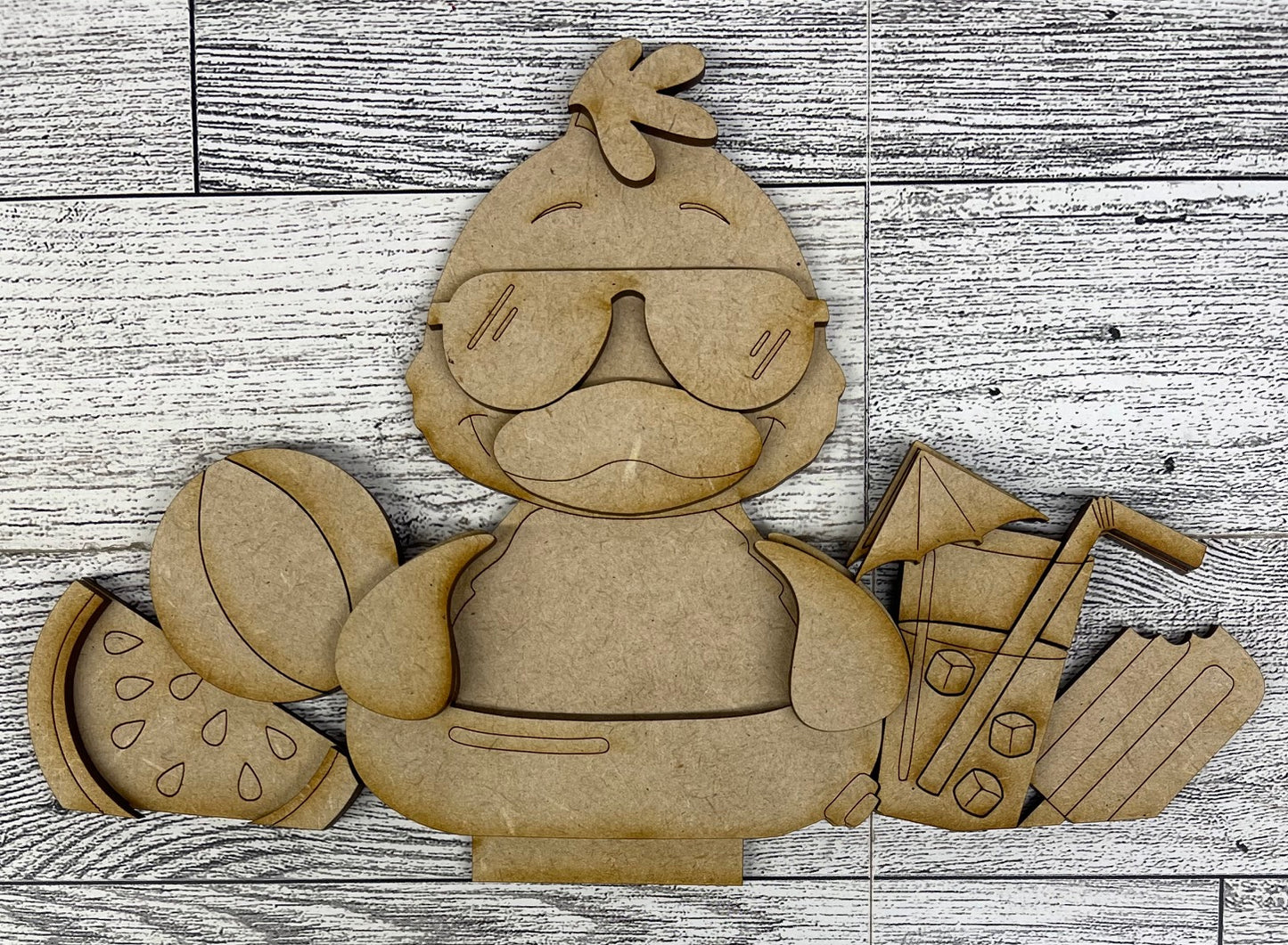 Summer Duck Basket Insert Add-On - unpainted wood cutouts, ready for you to paint