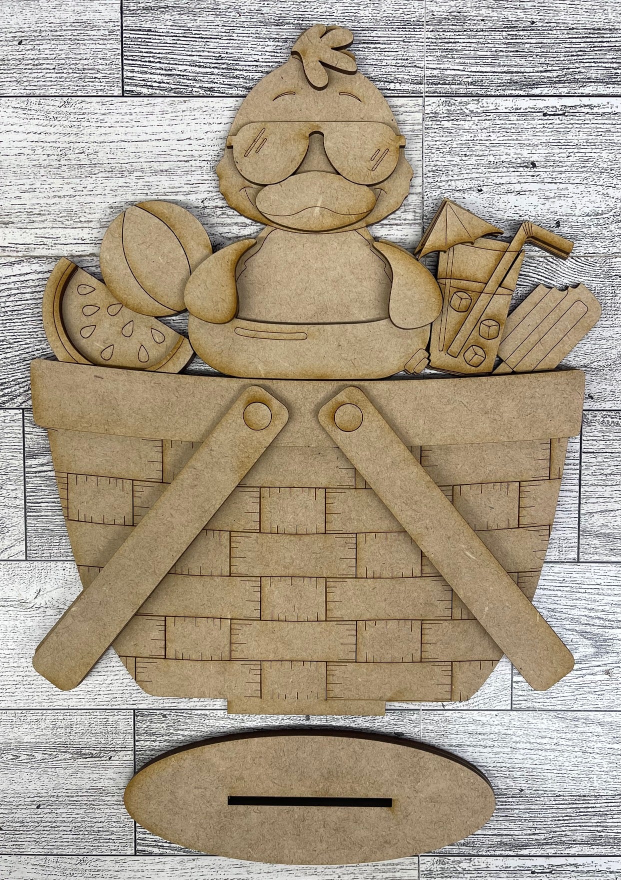 Summer Duck Basket Insert Add-On - unpainted wood cutouts, ready for you to paint