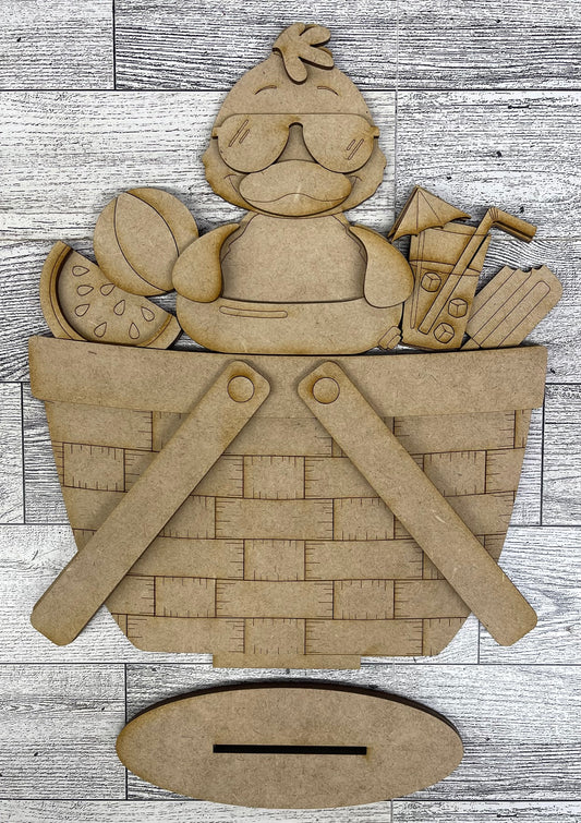 Summer Duck Basket Insert Add-On - unpainted wood cutouts, ready for you to paint