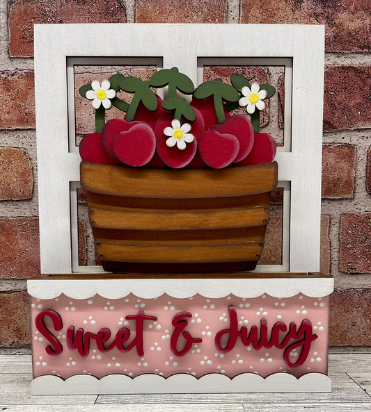 Cherry Basket Insert for Changeable Window Box unpainted wood cutouts, ready for you to paint