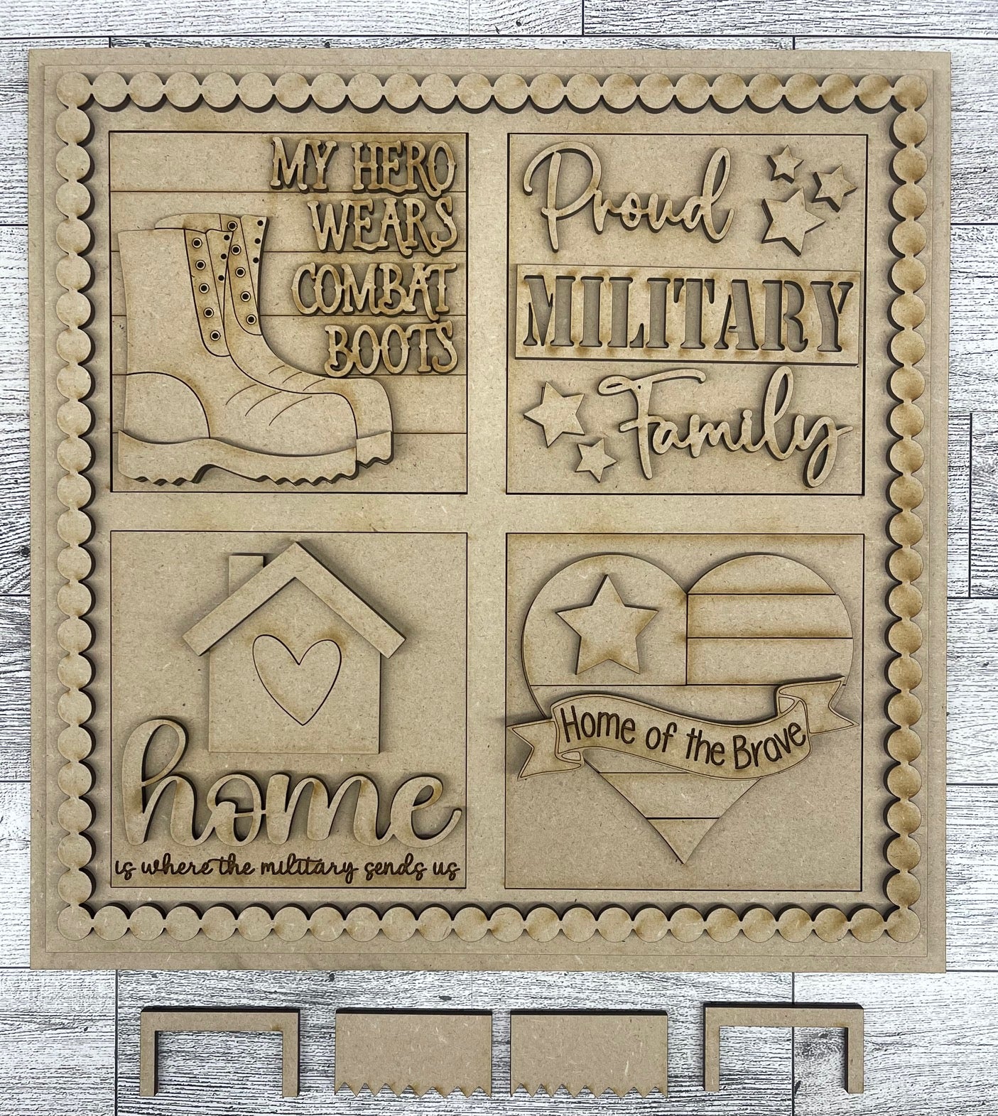 Military Leaning ladder inserts and sign cutouts - unpainted wooden cutouts, ready for you to paint