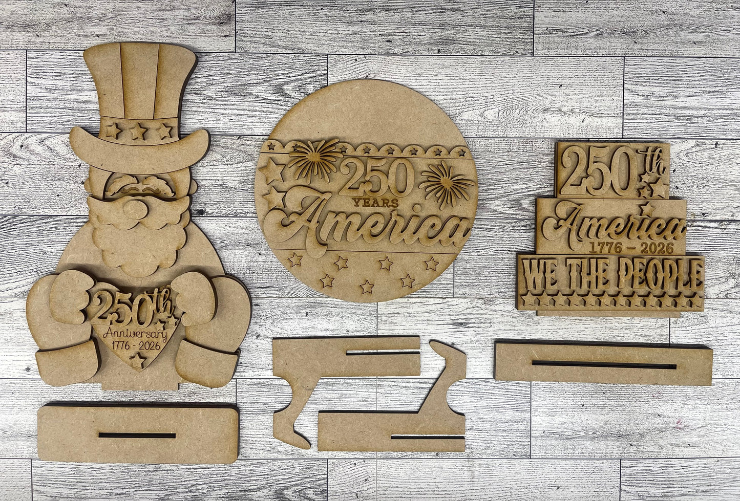 Uncle Sam Patriotic Stander, Word Stander or Sign Trio - unpainted wood cutouts, ready for you to paint